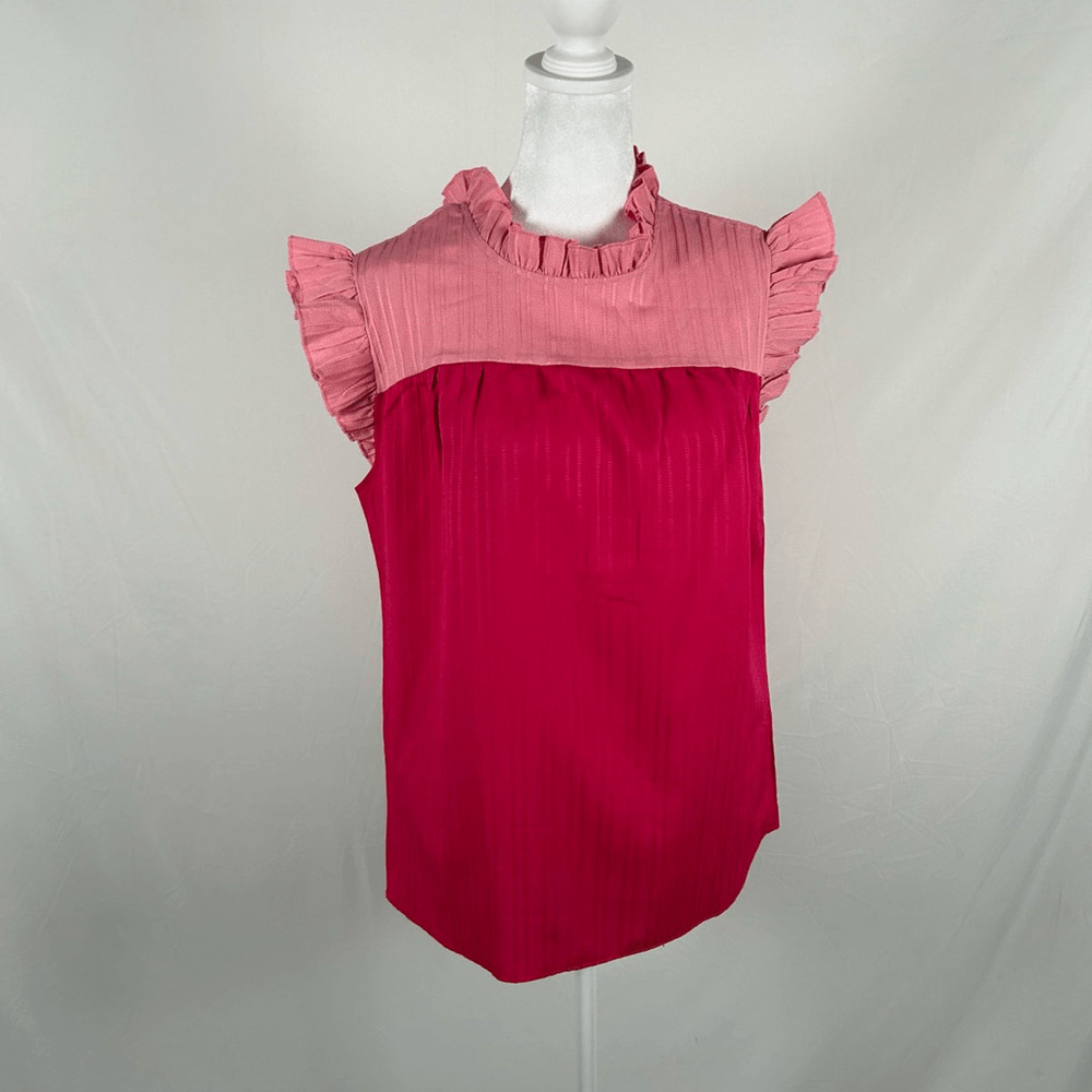 Women Two Tone Pink Ruffle Blouse Top Size Medium Business Casual Party